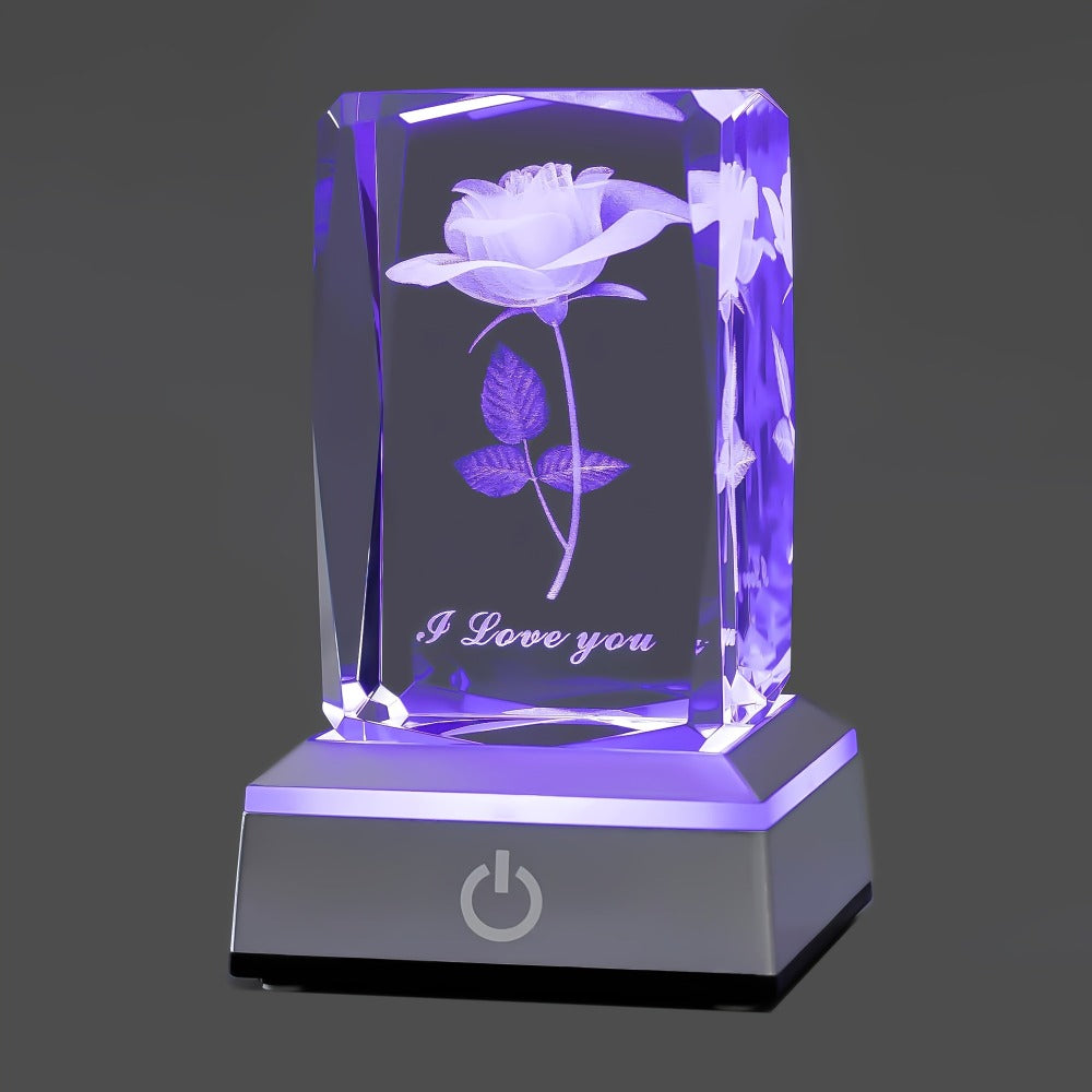 Rose Crystal LED Night Light ¨C Colorful Floral LED Sign Lamp, Romantic Desk Light for Bedroom Vanity, Unique Gift for Girlfriend Wife Mom on Women's Day Anniversary Birthday (4 Styles)