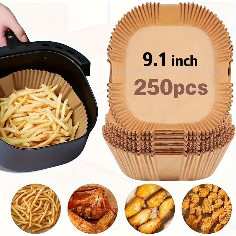 Air Fryer Parchment Paper Liners 250pcs - Non-Stick Disposable Square Liner Sheets for 5-8QT Air Fryer Basket Baking Roasting Microwave Unbleached