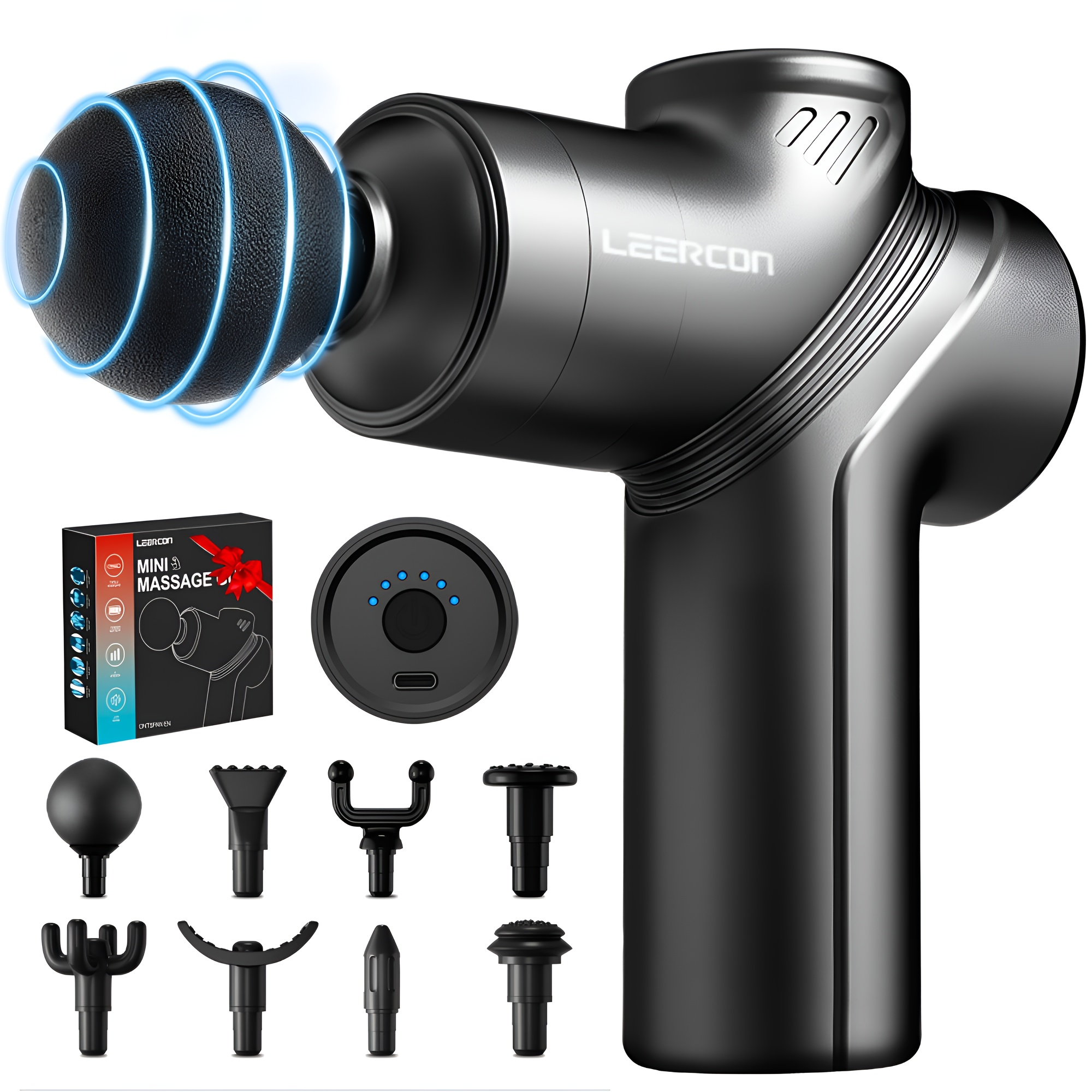 Massage Gun Deep Tissue Percussion Massager ¨C Portable Handheld Electric Body Massager with 4/8 Heads & 6 Speed Settings for Muscle Relaxation & Post-Workout Recovery