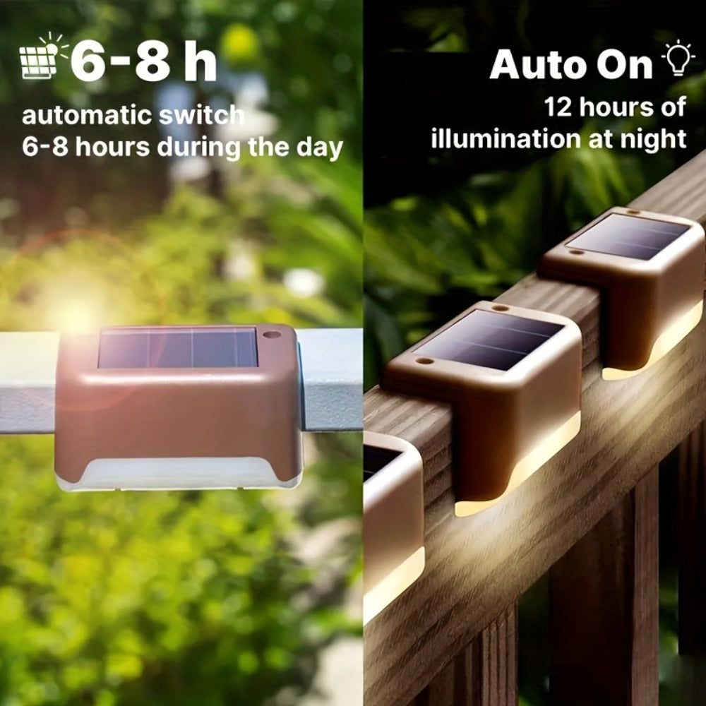 Solar Powered LED Deck Lights ¨C Auto On/Off Outdoor Step Lights for Stairs, Fence, Pathway & Patio, 12-Hour Continuous Lighting, Weatherproof Solar Stair Lights for Garden, Yard & Commercial Use