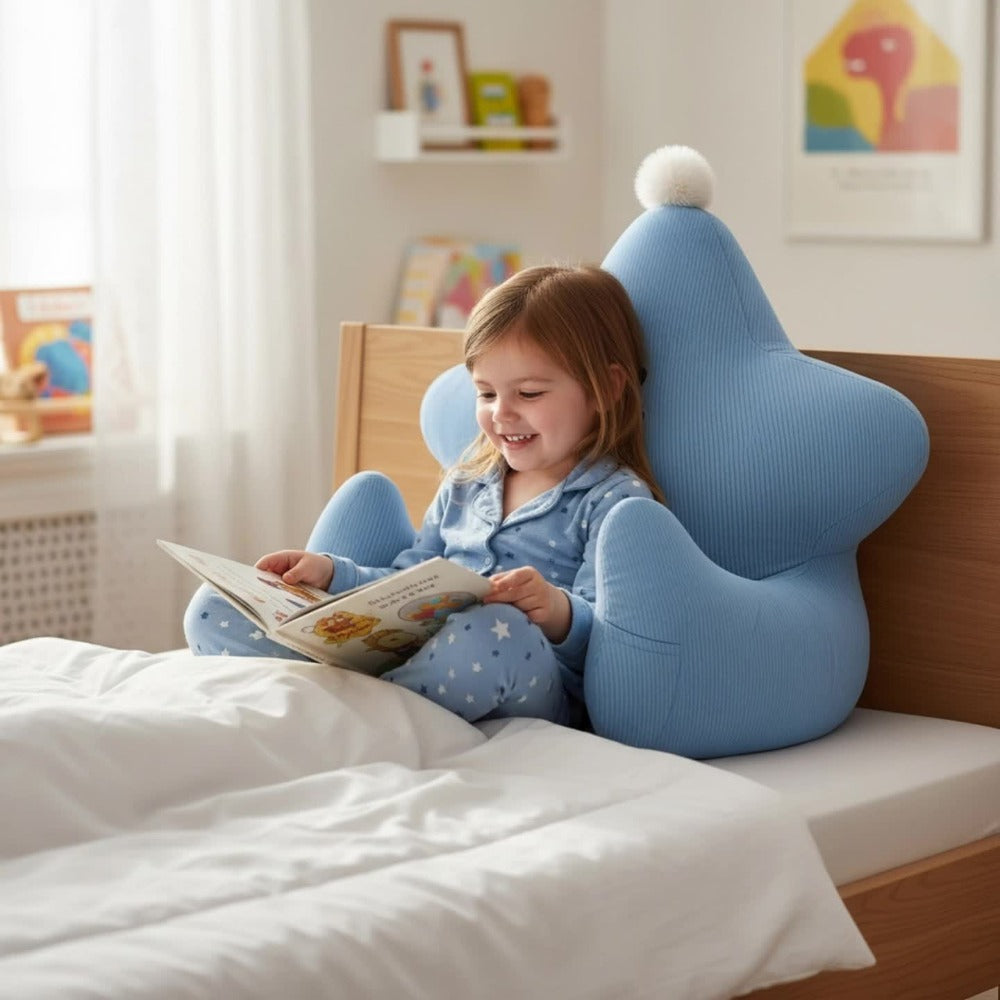 Kids Reading Pillow Star Shape with Neck Support Back Support Lumbar Support & Armrests Ergonomic Spine Protection Sit-Up Pillow for Children Reading Study Gaming on Sofa Bed Floor (Blue Green Yellow Pink)