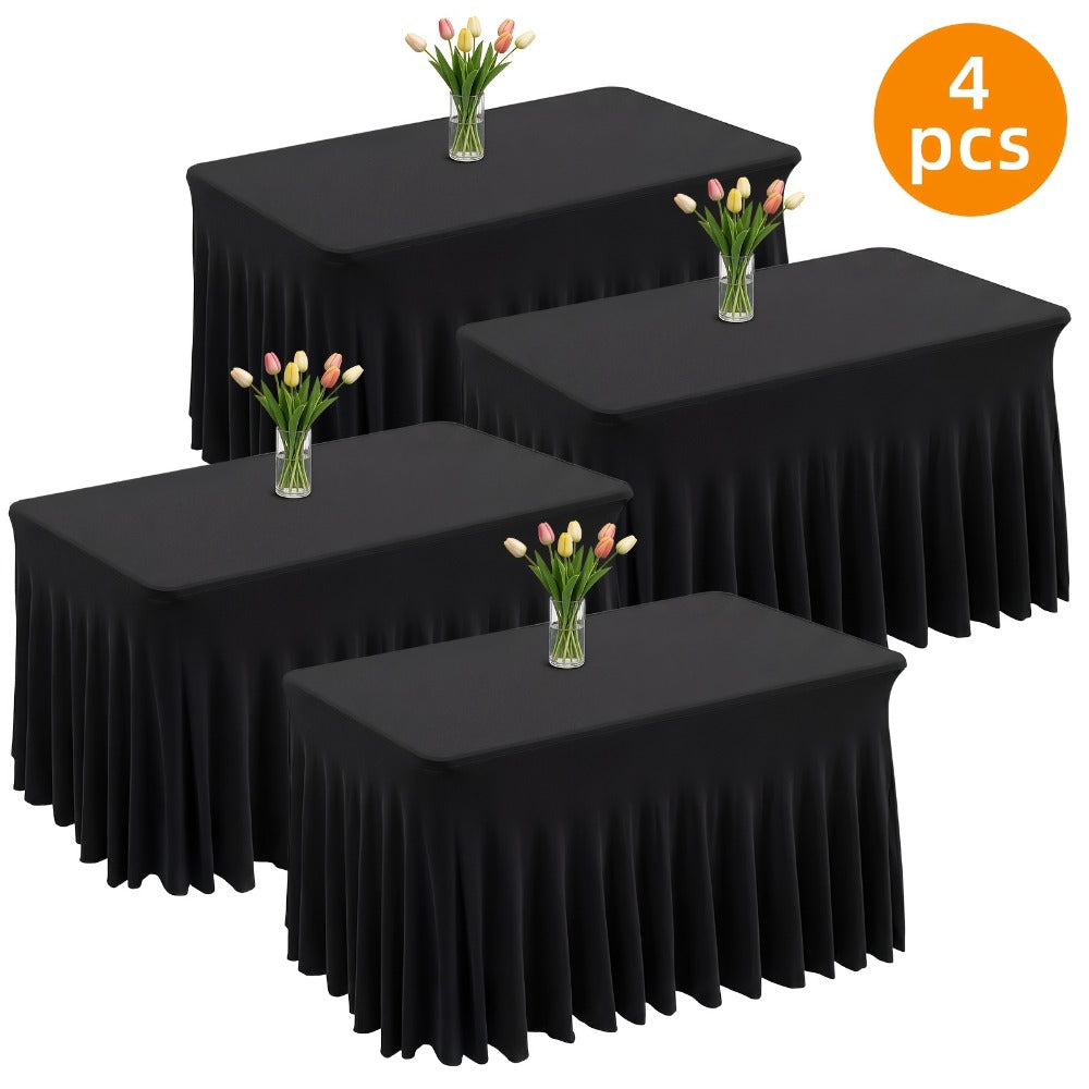 Table Skirts Tulle Table Cloth Rectangle 4ft 6ft Black White Non-Woven Fabric Table Skirt for Birthday Party Graduation Wedding Family Dinner Christmas Holiday Decoration
