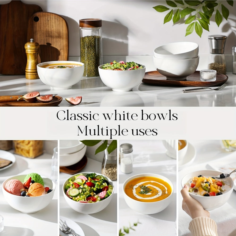 Ceramic Bowls Set 22oz White Porcelain - Dishwasher & Microwave Safe Soup Bowls for Kitchen, Cereal, Ramen, Oatmeal, Salad & Rice - Polished Finish Round Bowls Available in 4 or 6 Piece Sets