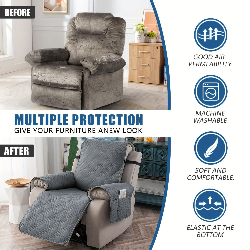 Recliner Chair Cover Waterproof Non-Slip Sofa Slipcover with Pocket Pet Scratch Resistant Washable Furniture Protector for Living Room Multiple Colors