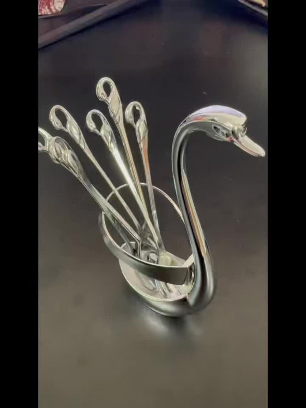 Swan Cutlery Rack Set 7pcs Stainless Steel Decorative Silverware Holder with 3 Forks & 3 Spoons - Elegant Swan Shaped Flatware Stand for Table Decor, Holiday Dining, Christmas Halloween Thanksgiving Gift