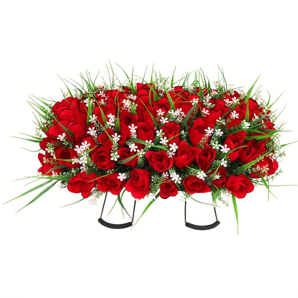 Artificial Cemetery Grave Flowers Silky Rose Bouquet Memorial Decoration