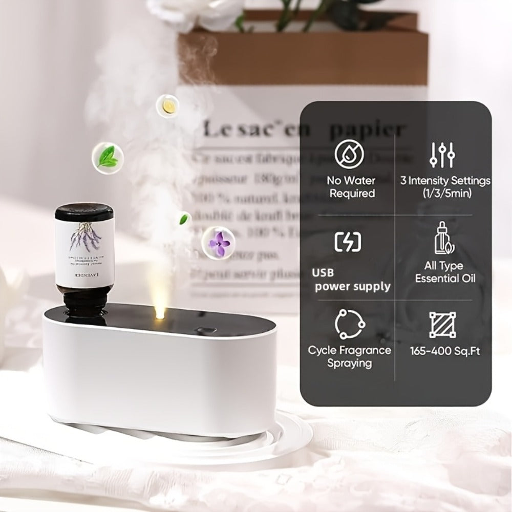 Waterless Essential Oil Diffuser ¨C Smart Aroma Diffuser with 3 Modes, Auto Cycle Atomizer & Colorful LED Lights for Home Office Car Yoga, Mini Portable Scent Diffuser (Oils Not Included)