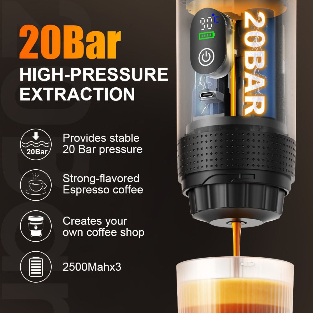 Portable Espresso Machine Type-C Charging Self-Heating ¨C Single Serve Coffee Maker with Temperature & Battery Display, Hot & Cold Brew, Ground Coffee & Capsule Compatible, for Travel RV Hiking Office