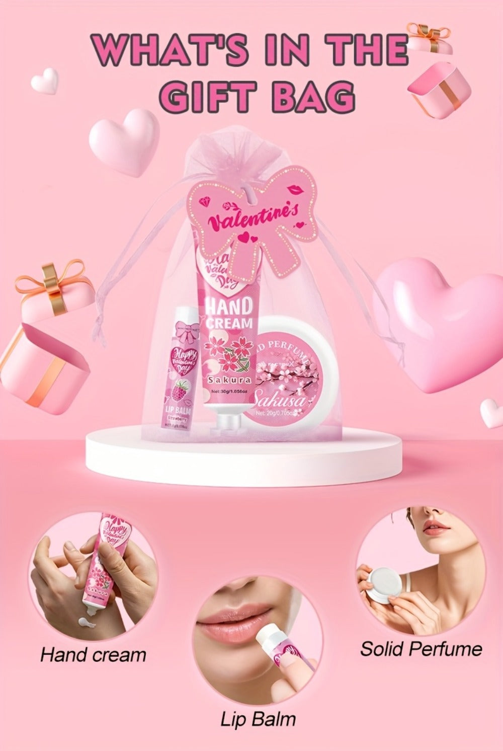 20pcs Beauty Gift Set Lip Balm Hand Cream Solid Perfume Pink Gift Bag Glossy Finish All Skin Types Holiday Party Mother's Day Wedding Bridesmaid Favors