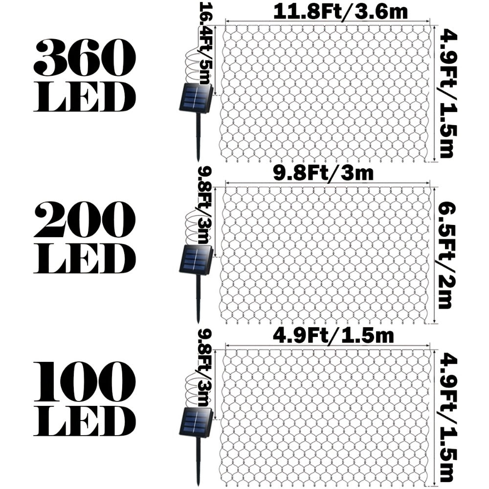 Solar Net Lights Outdoor 11.8ft x 5ft | 100 200 360 LED Mesh Bush Lights Auto On Off | Solar Powered Garden Fairy Lights for Tree Fence Backyard Decor Warm White White RGBY