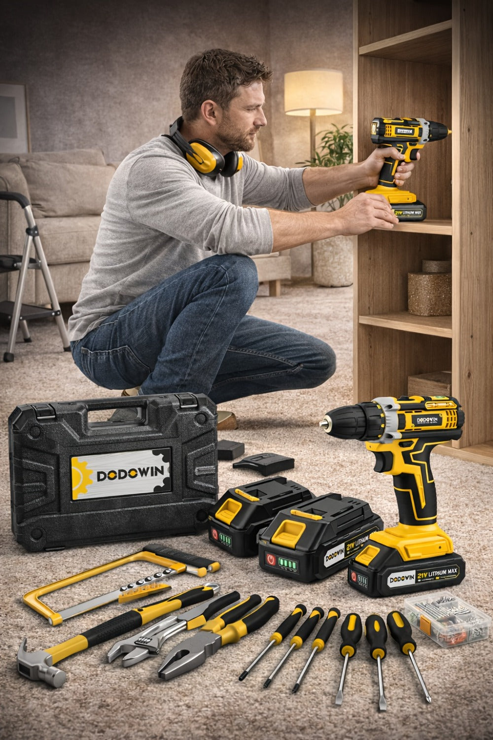 Cordless Impact Drill Set 12V / 21V Electric Drill Kit ¨C 45Nm Torque, 2-Speed, Keyless Chuck, LED Light, Battery & Charger Included, Up to 115pcs Accessories for Home Repair, DIY & Construction