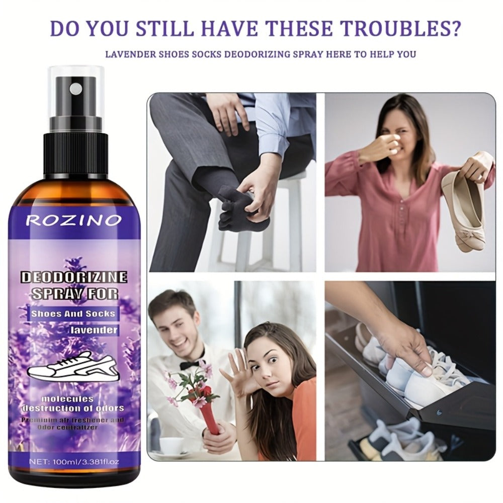 Foot Deodorizer Spray for Feet Socks & Shoes ¨C Lavender Scent, Fast-Drying Odor Control, Glycerin Formula, Allergy-Friendly, 3.38 fl oz, Set of 2