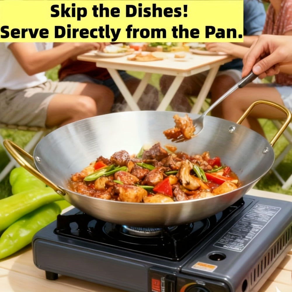 Stainless Steel Wok Set 2pcs 10in + 11in | Heavy Duty Non-Stick Frying Pan with Stainless Steel Handle ¨C Dishwasher Safe Cookware for Home Kitchen & Outdoor Cooking