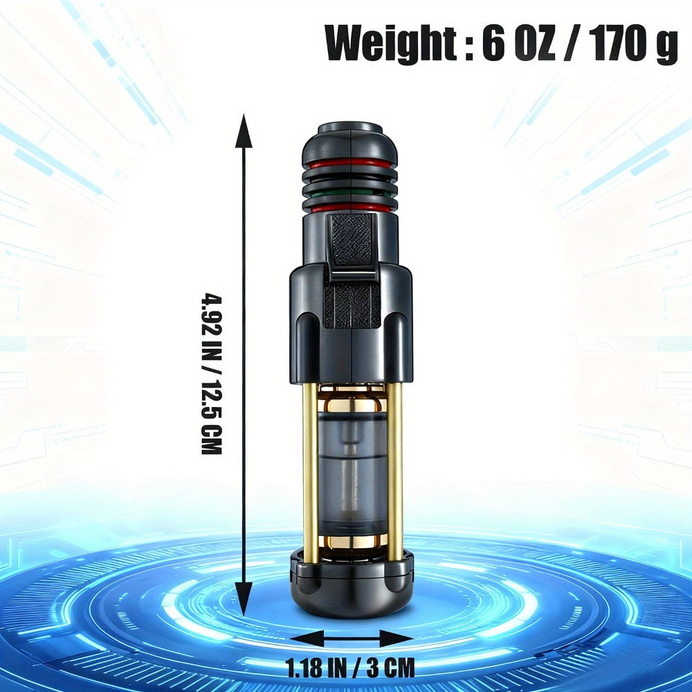 Butane Torch Lighter Windproof Jet Flame Zinc Alloy Refillable ¨C Visible Fuel Tank, Adjustable Blue Flame, Rocket Design for Camping, BBQ, Cigar & Outdoor Use, Grey & Golden (No Butane Included)