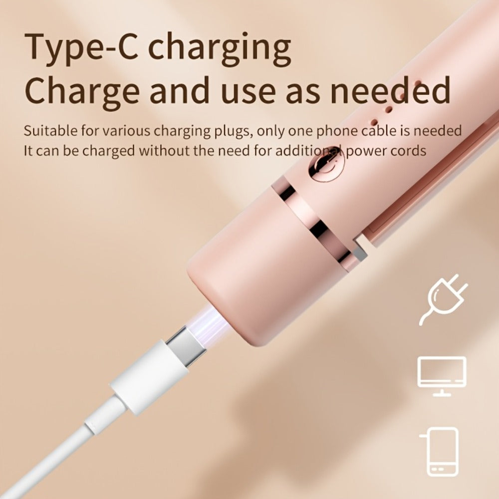 Wireless Hair Straightener and Curling Iron 2-in-1 Ceramic Cordless Hair Styler USB-C Rechargeable 3-Speed Adjustable Temperature Portable Travel Hair Tool Women Gift Pink White