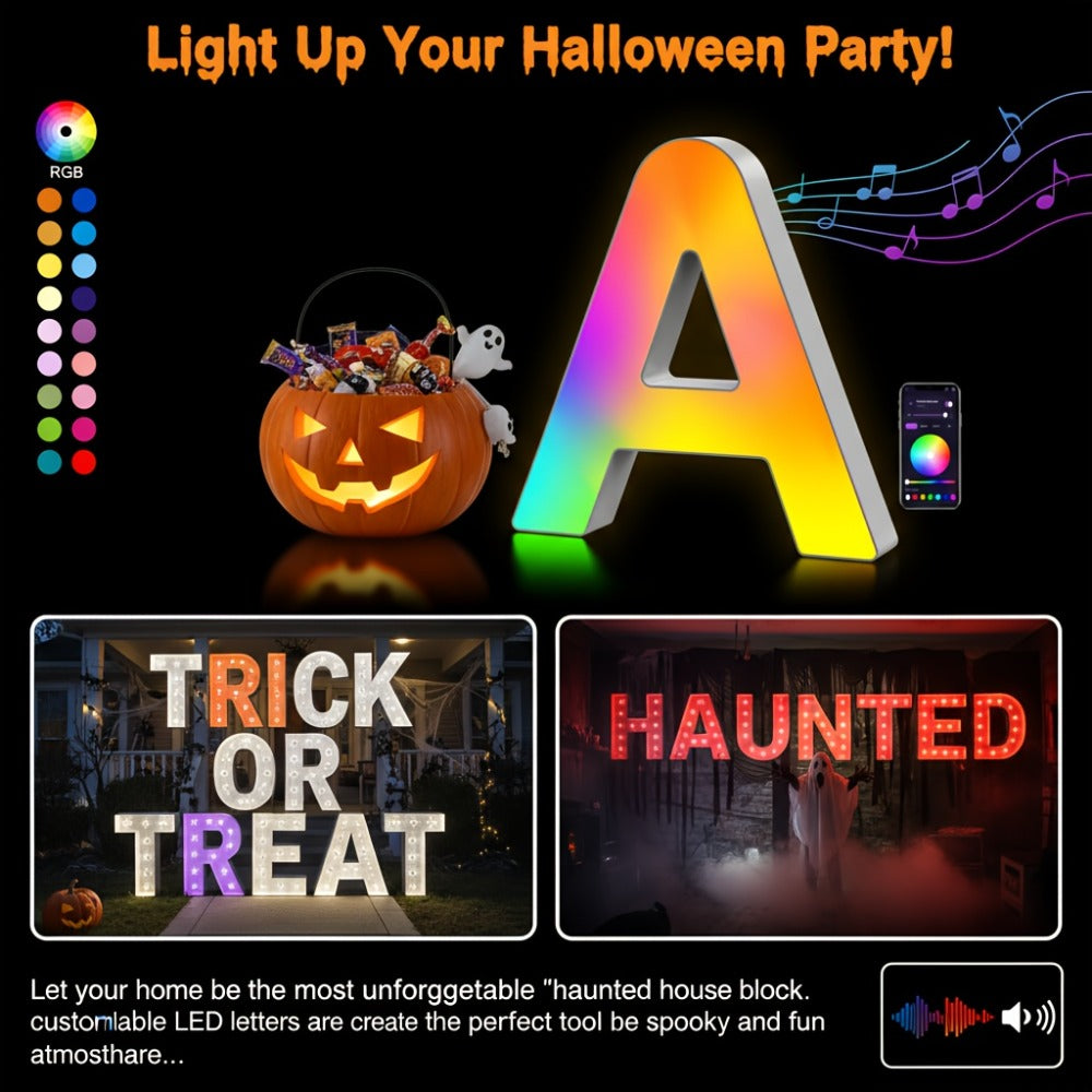 LED Letter Lights Music Sync - Colorful Flashing Marquee Alphabet Lights for Room Decor, Party, Bedroom, Festival & Camping, Numbers 0-9 & A-Z & Symbols Available, Night Light Wall Decoration