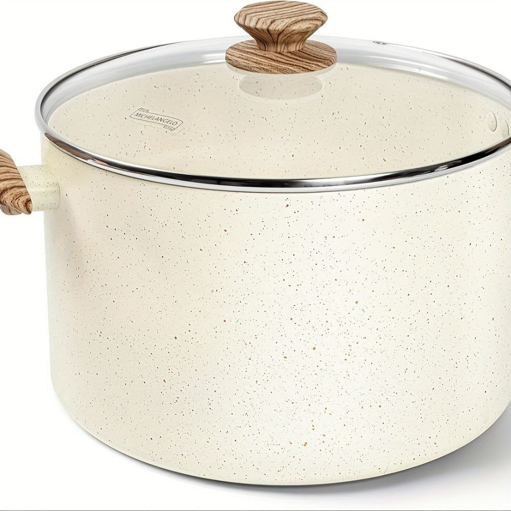 Nonstick Stock Pot Granite Soup Pot with Lid Induction Compatible Aluminum PFOA Free Stay Cool Handle for Soup Stew Pasta Seafood Curry 5qt 6qt 8qt 10qt Black White