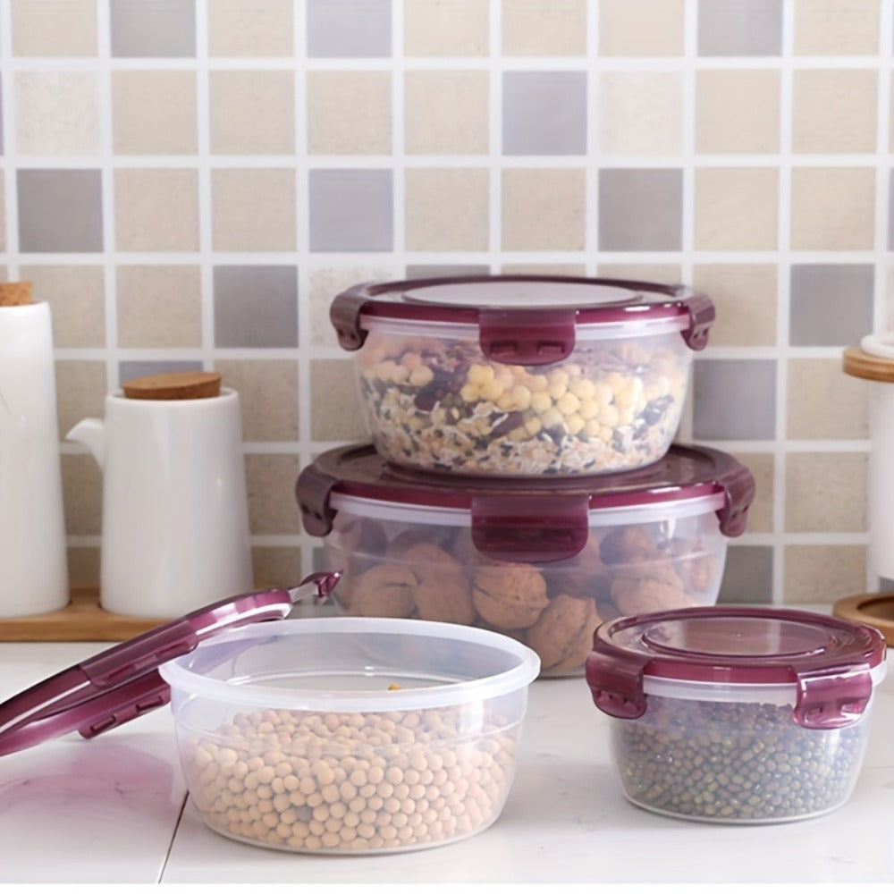 Refrigerator Food Storage Containers Airtight Stackable - Large Capacity Plastic Fridge Organizer Boxes for Fruit, Vegetable, Meat, Eggs & Dumplings, Fresh-Keeping Flip Lid, Easy to Clean, Set of 3/4