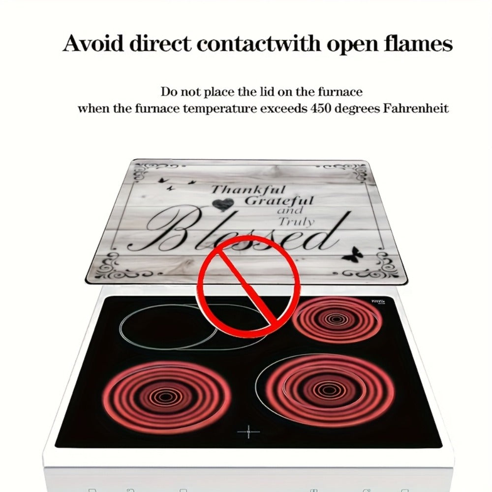 Stove Top Cover Heat Resistant Scratch-Proof 28.5x20.5¡± - Thankful Grateful Blessed Kitchen Decor Glass Protector Mat for Cooktops, Ovens, Washers & Dryers, Easy-Clean Multipurpose Noodle Board