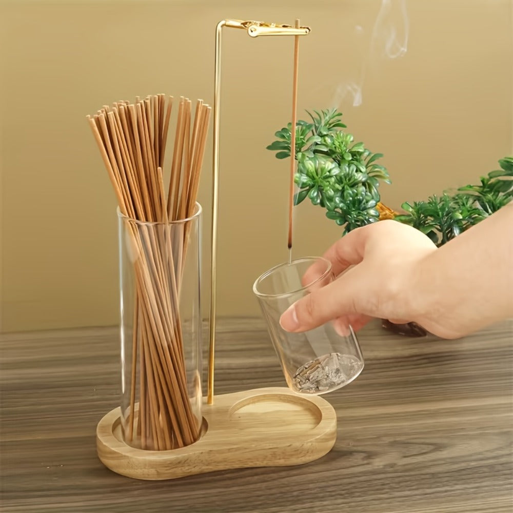 Glass Incense Burner 2-in-1 with Removable Ash Collector & Candle Holder ¨C Incense Stick Holder for Meditation, Yoga, Tea Ceremony & Home Decor ¨C Spiritual Relaxation Gift in Log & Retro Style