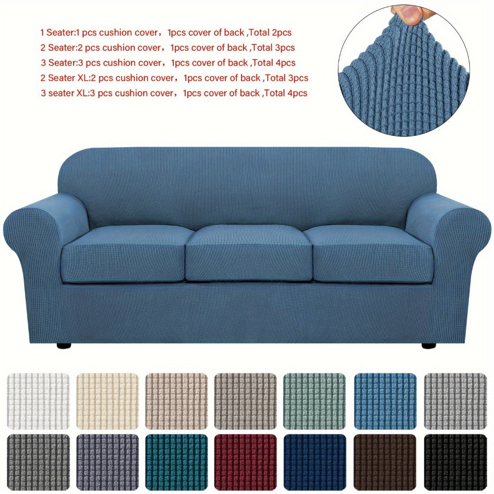 Stretch Sofa Cover Elastic Slipcover Grid Pattern Jacquard Anti-Slip Full Coverage Sofa Protector Machine Washable for 1 2 3 Seater XL Sofa Living Room Bedroom