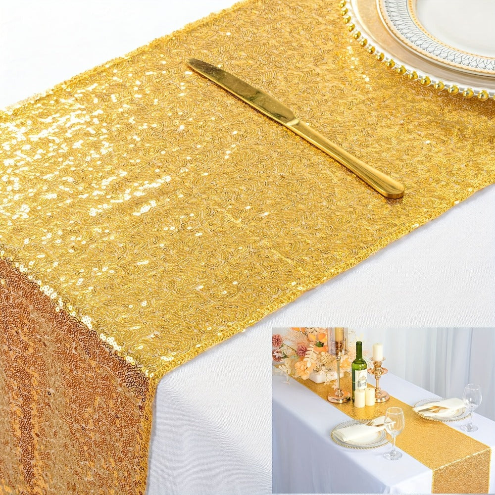 Golden Sequin Table Runner 12 Pack ¨C Glitter Shimmer Table Runners for Wedding, Birthday, Party, Dinner, Holiday & Event Decor