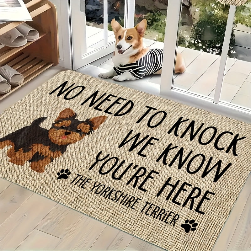 Yorkshire Terrier Floor Mat Non-Slip Polyester Rug | Linen Texture Entryway Kitchen Doormat, Unique Dog Lover Gift