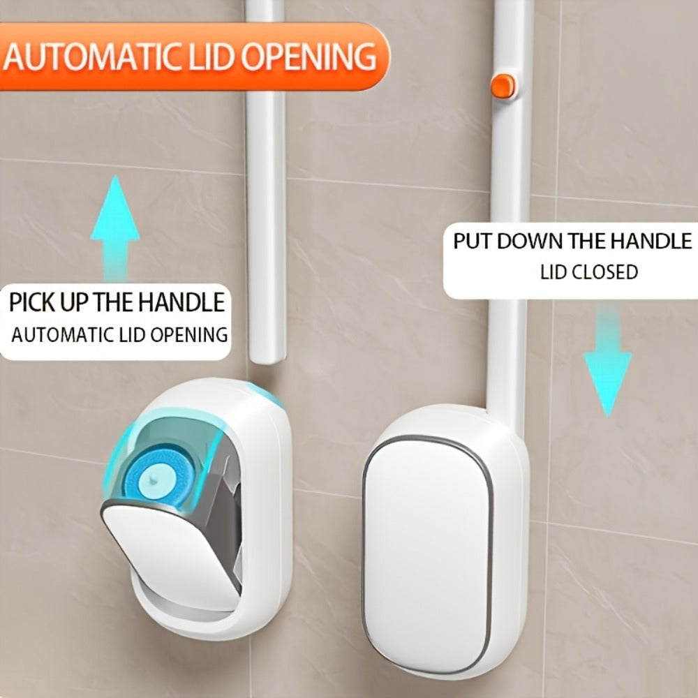 Disposable Toilet Brush & Holder Set with 6 Refill Wands ¨C Wall Mounted, Pre-Loaded Scrubbing Solution, No-Touch Bathroom Cleaning Supplies, White