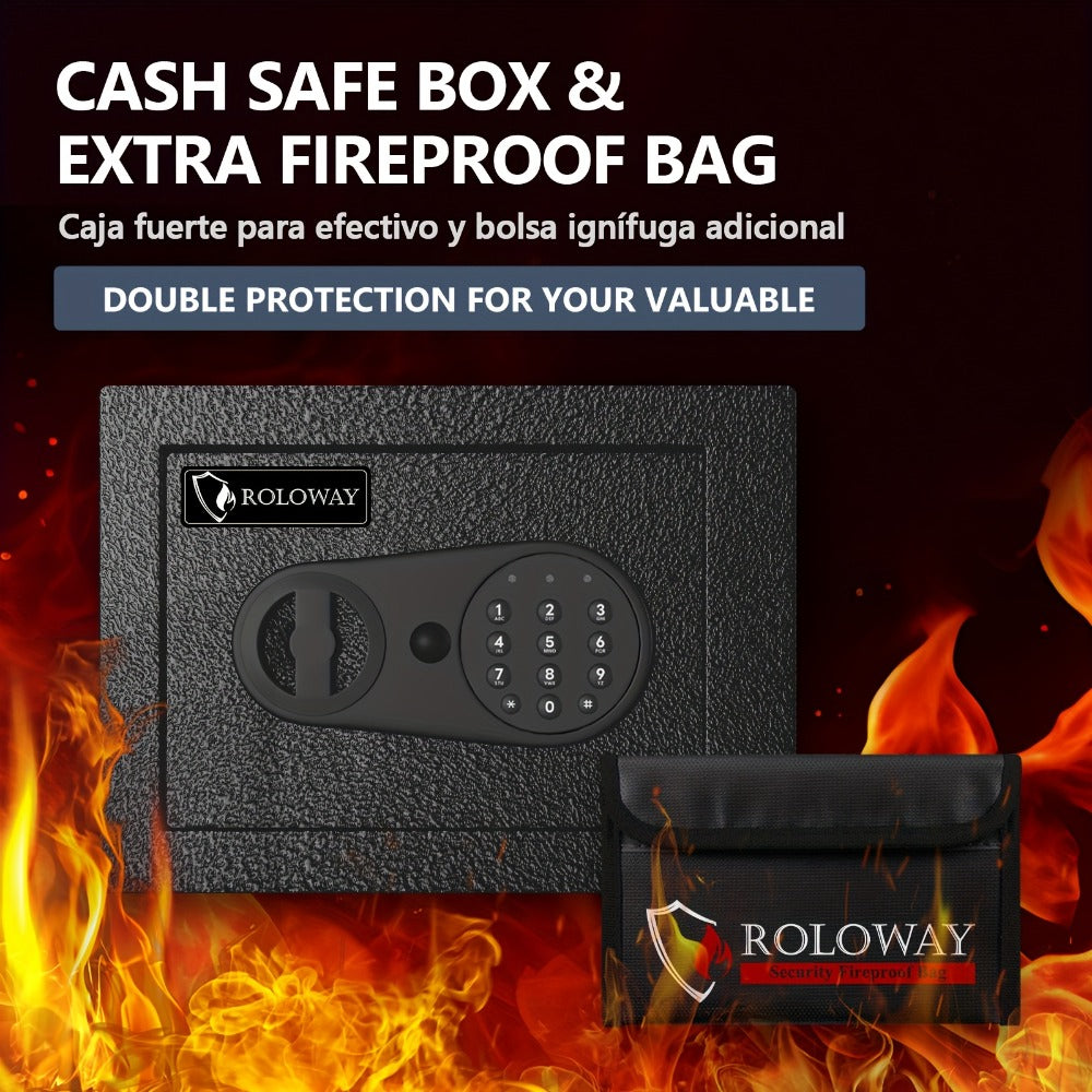 Safe Box with Keys Fireproof Bag Included Heat Resistant Secure Home Office Storage Lock Box for Cash Documents Valuables Jewelry Christmas Gift Black