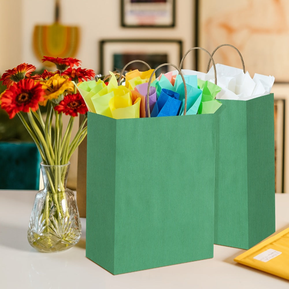 Kraft Paper Gift Bags 100 Pack with Handles | 4.25x2.85x7.85 Inch Small Shopping Bags for Retail, Wedding, Birthday, Party Favor, Coffee, Boutique | Brown, Black, White | Bulk Gift Wrap Bags