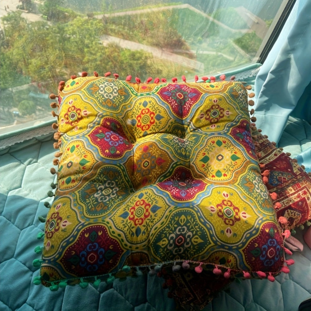 Meditation Floor Cushion Thick Soft Bohemian Moroccan Design Linen Cover Round Pad for Living Room Bedroom Office Yoga Mindfulness Boho Home Decor