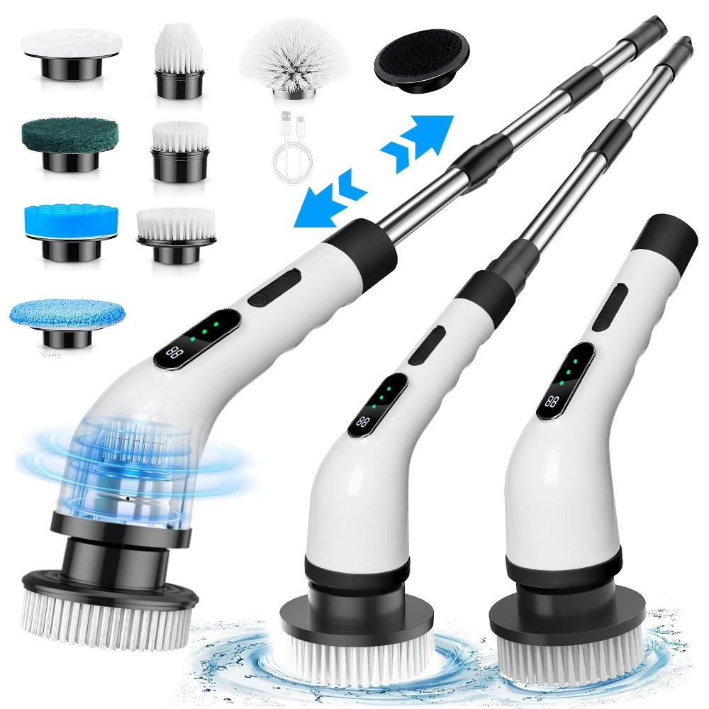 Electric Spin Scrubber with 7 Brush Heads & Adjustable Handle ¨C Dual-Speed Cordless Power Scrubber for Bathroom, Tub, Tile, Floor & Shower Cleaning