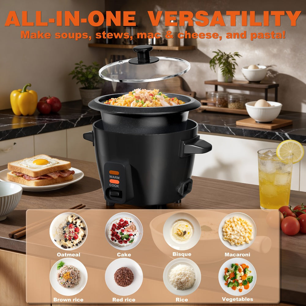 Rice Cooker Small Mini 3-Cup Uncooked 6-Cup Cooked ¨C 1.5Qt Electric Rice Pot with Auto Keep Warm, One-Touch Operation, Oatmeal Cooker & Soup Maker for Individuals & Small Families, Black