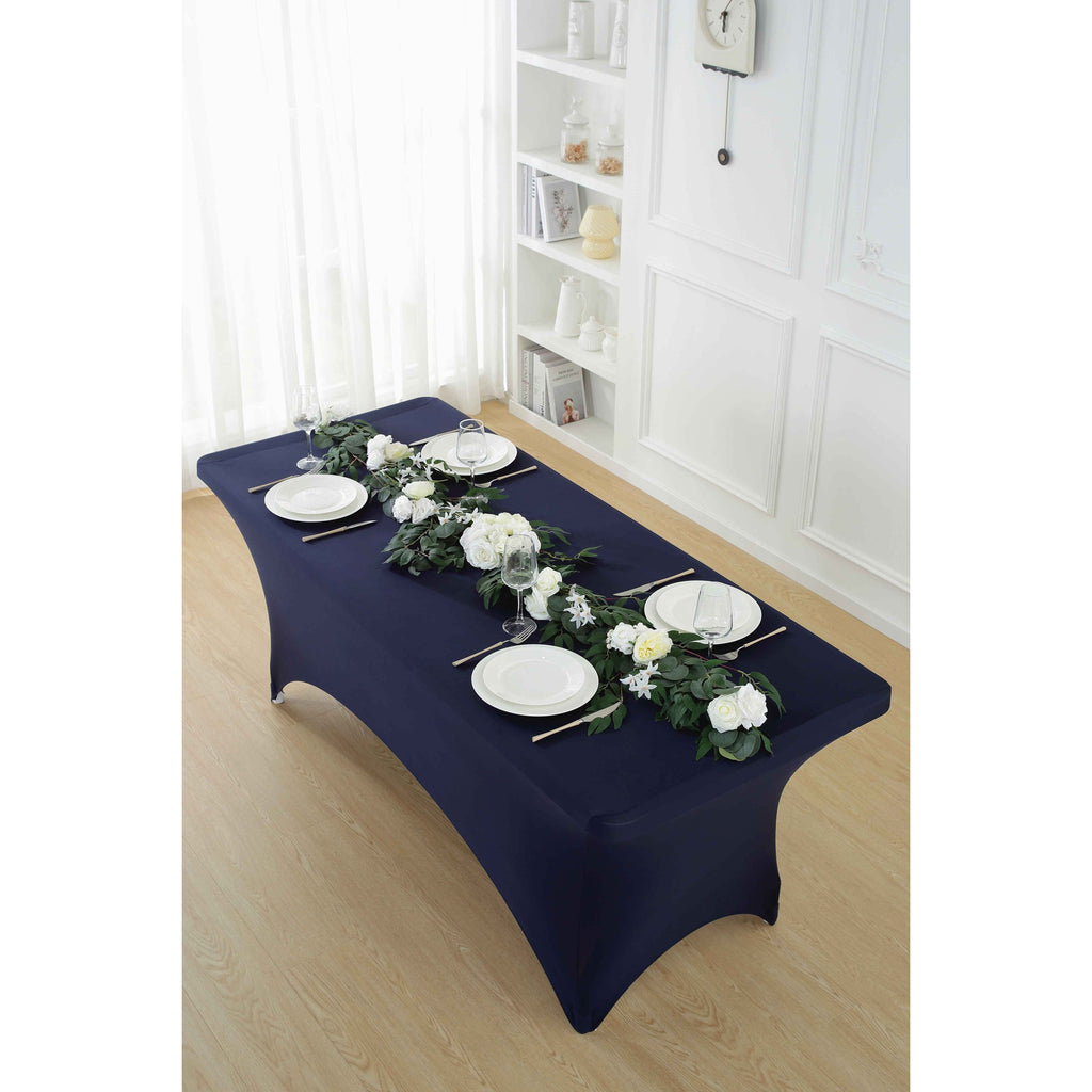 Spandex Fitted Tablecloth 4ft 6ft 8ft | Wrinkle-Free Stretch Rectangle Table Cover for Wedding Party Event Banquet