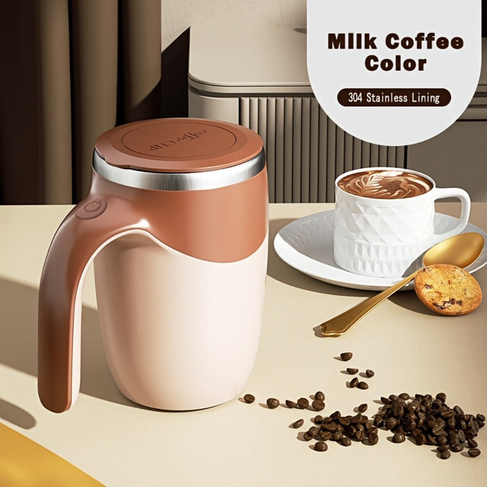 Self Stirring Coffee Mug 8.45oz - Auto Mixing Cup One-Button Start for Coffee Milk Protein Powder, Reusable Travel Mug Brown Cream