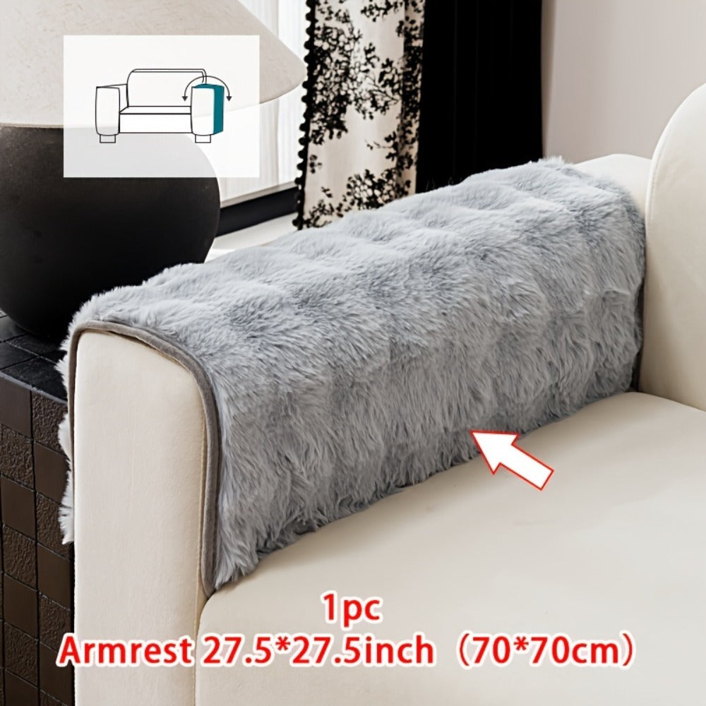 Faux Rabbit Plush Sofa Cover Winter Warm Thickened Anti-Slip Pet Friendly Cushion Protector for Living Room Bedroom Office 1 2 3 4 Seater