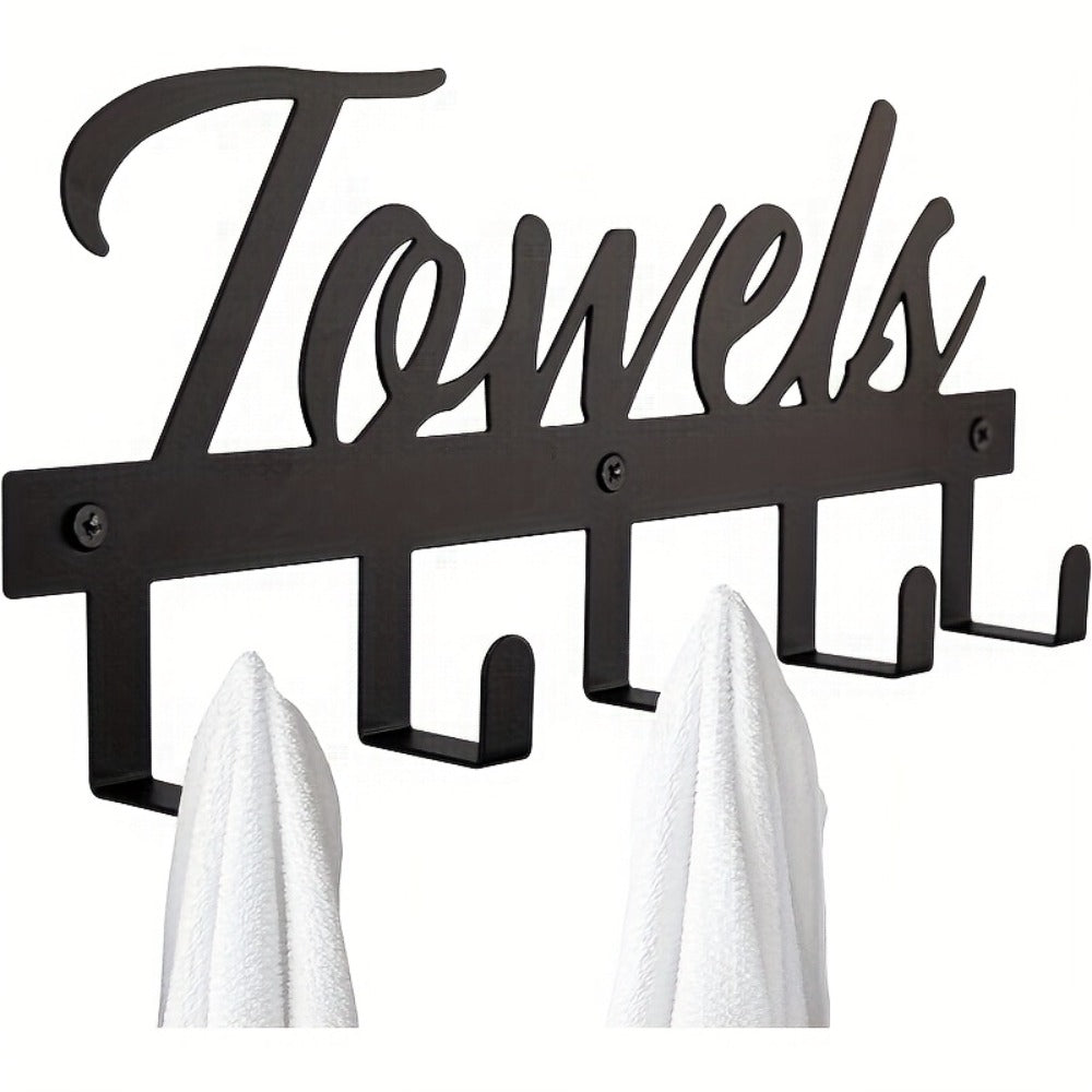 Wall Mount Towel Rack with 5 Hooks Farmhouse Bathroom Organizer Space Saving Towel Holder for Bathroom Kitchen Entryway Easy Install Rust Resistant