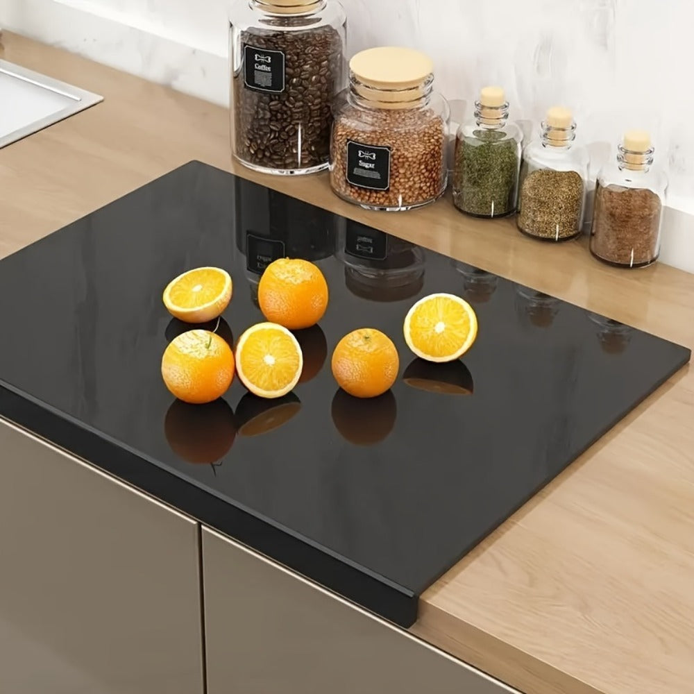 Acrylic Cutting Board with Counter Lip - BPA-Free Food-Safe Clear & Black Kitchen Chopping Board 60% Thicker Non-Slip Countertop Protector for Home and Professional Use