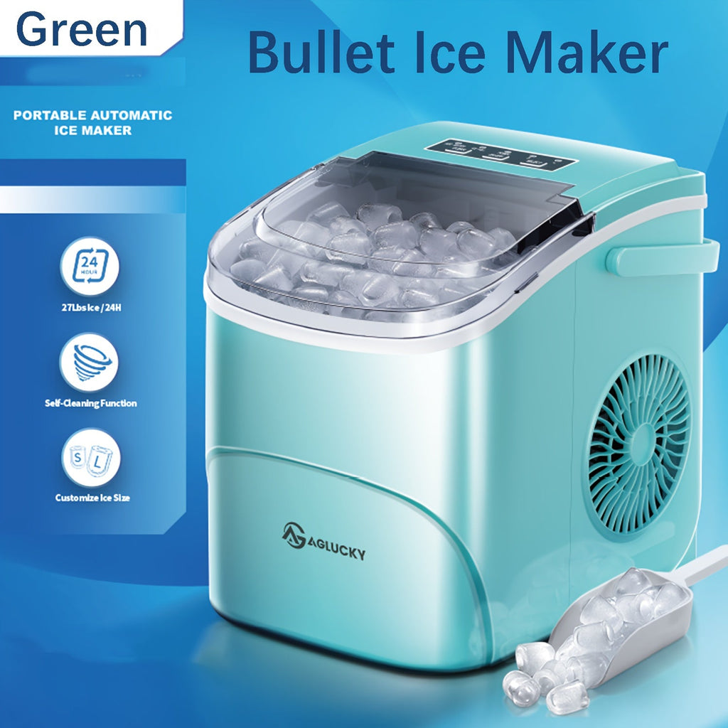 Bullet Ice Maker ¨C 26 Lbs Daily Countertop Ice Machine, Self-Cleaning, Includes Ice Scoop & Basket, Available in Green, White, Black & Grey, Perfect Holiday Gift for Home & Kitchen
