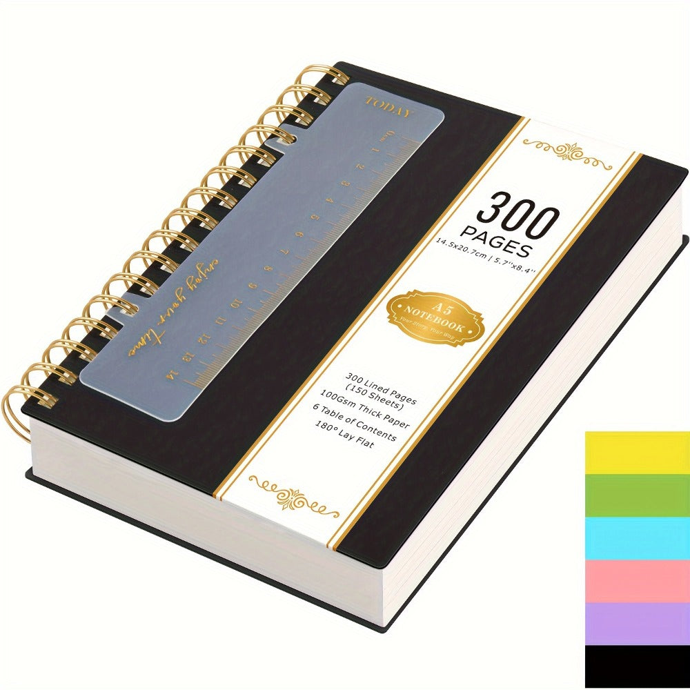 Hardcover Spiral Notebook A5 Lined Journal 300 Pages 100GSM Thick Paper PVC Waterproof Cover College Ruled Note Pad for Women Men Office School 5.7x8.4 Inch