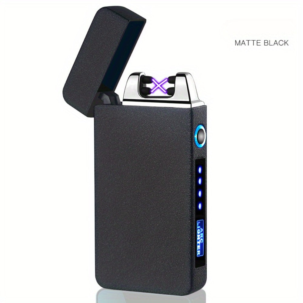 USB Electric Lighter Dual Arc Plasma ¨C Windproof Flameless Rechargeable Lighter with LED Power Display, Touch Sensor, Metal Body, Ideal for Outdoor Camping Candles Holiday Gift (No Battery Required)