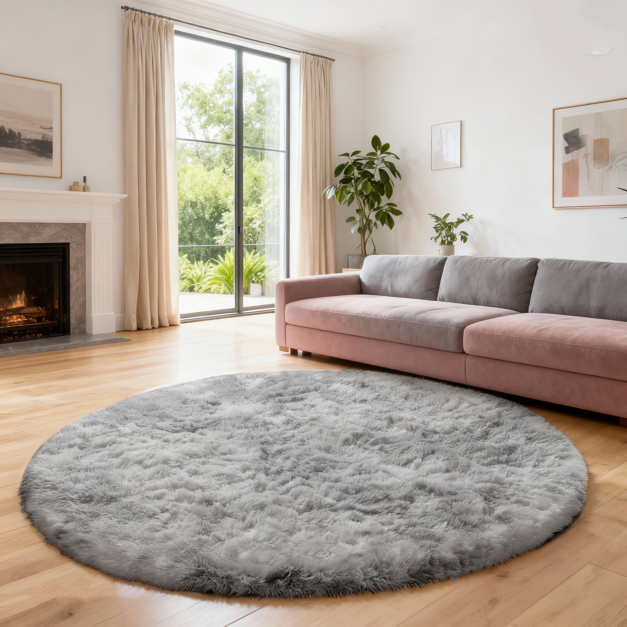 Round Area Rug Soft Shaggy Plush Circle Rug Non-Slip Indoor Floor Mat for Living Room Bedroom Dorm Tie Dye Rainbow Multi-Color Multi-Size