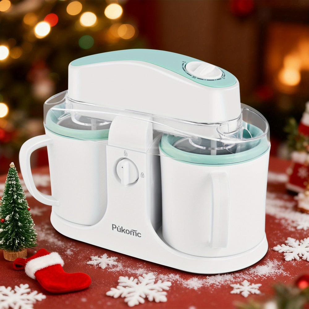 Ice Cream Maker Machine 33.81oz Dual Cup - Homemade Ice Cream, Frozen Yogurt & Fruit Smoothies, Detachable Easy-Clean Design, Electric Dessert Maker for Family & Kids, Perfect Christmas Gift