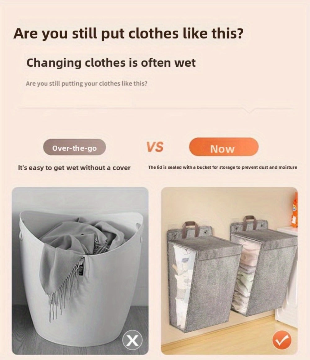 Wall Mounted Laundry Hamper Foldable Oxford Cloth with Lid | Space Saving Clothes Storage Basket for Bedroom Bathroom Living Room | Large 22x15 Inch Multi-Purpose Organizer Gray