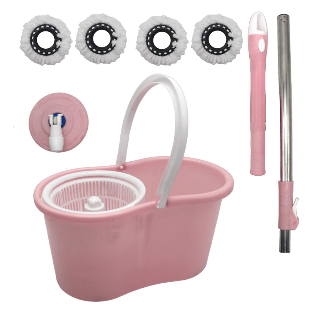 Spin Mop and Bucket with Wringer Set ¨C Pink 360¡ã Spinning Floor Mop System with 4 Microfiber Replacement Heads & Stainless Steel Adjustable Handle for Home Floor Cleaning