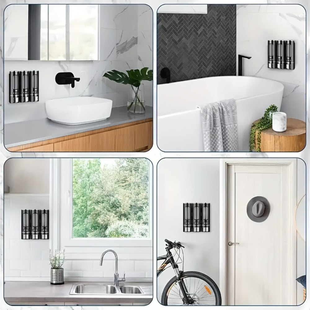 Wall-Mounted Soap Dispenser 53oz Large Capacity ¨C No-Drill Manual Press Pump for Shower Gel Shampoo Lotion Bathroom Kitchen