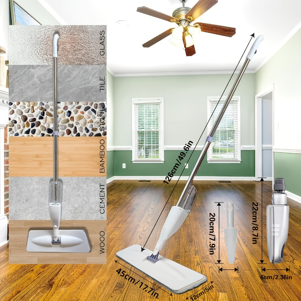 Spray Mop with 3 Washable Microfiber Carbon Fiber Pads Water Spraying Flat Mop Wet Dry Dual Use Floor Cleaning for Hardwood Laminate Tile Ceramic 4pc White