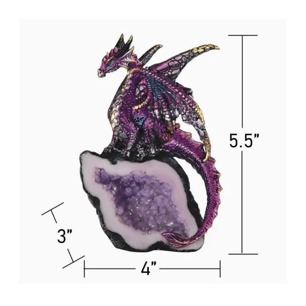Dragon Figurine Purple Dragon Guarding Crystal Cave Statue 5.5 Inch Polyresin Sculpture Collectible Home Decor for Bookshelf Office Living Room Unique Gift for Birthdays Housewarmings Holidays Fantasy Lovers