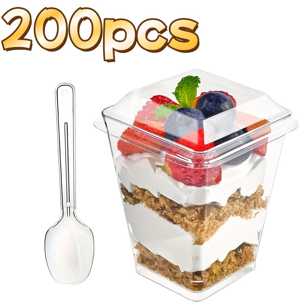 Disposable Dessert Cups with Lids & Spoons, 5oz Plastic Pudding Cups Set ¡ª 50/100/150/200 Pack Mini Clear Cups for Parties, Weddings, Picnics, Camping & Family Gatherings