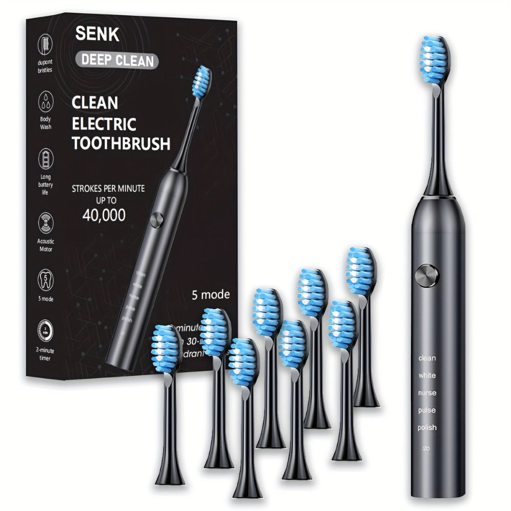 Sonic Electric Toothbrush ¨C 5 Vibration Modes, Soft Bristle, Type-C Fast Charging, Waterproof, Deep Clean & Teeth Whitening Rechargeable Power Toothbrush for Men & Women, 4 or 8 Brush Heads